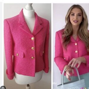 Zara Pink and Gold Cropped Blazer with Structured Shoulders